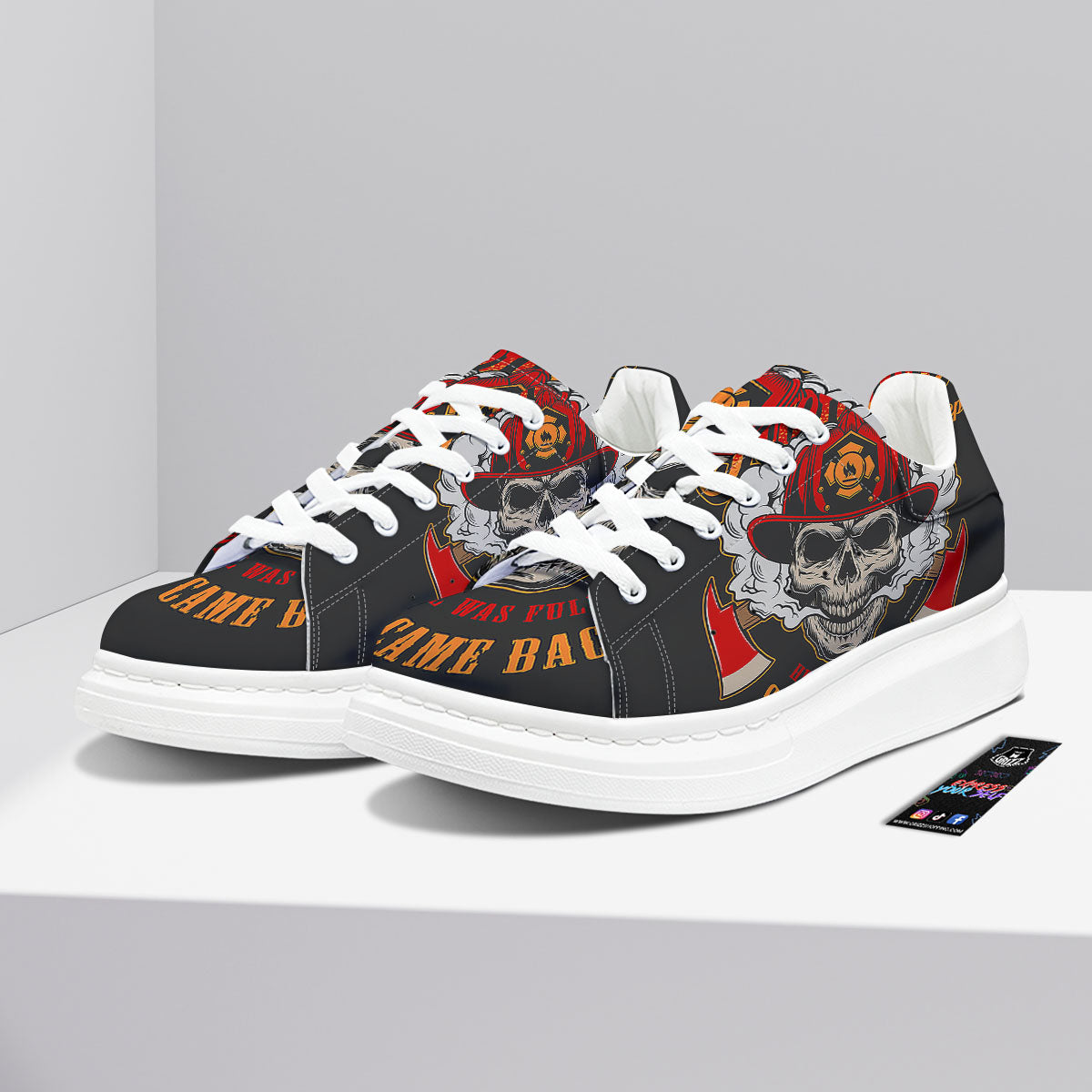 Skull Firefighter Department Print Platform Shoes-grizzshop