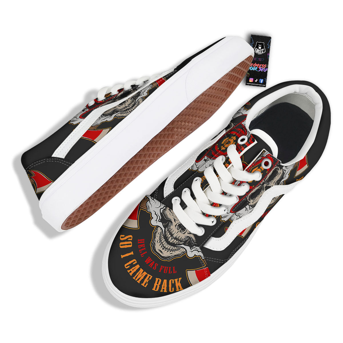 Skull Firefighter Department Print Skate Shoes-grizzshop