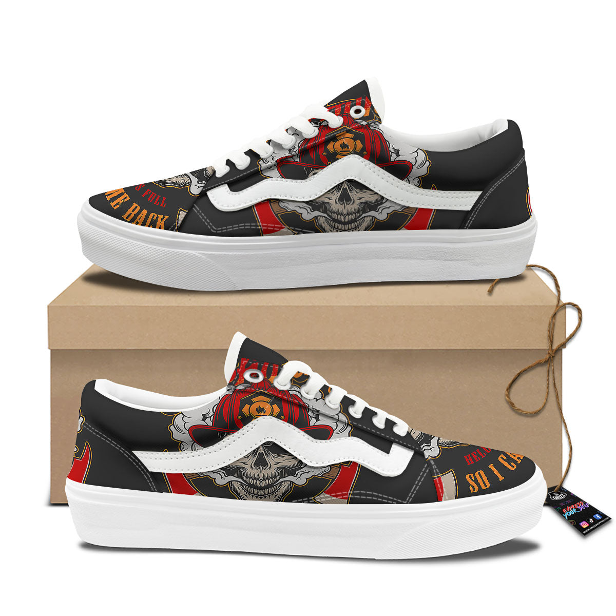 Skull Firefighter Department Print Skate Shoes-grizzshop