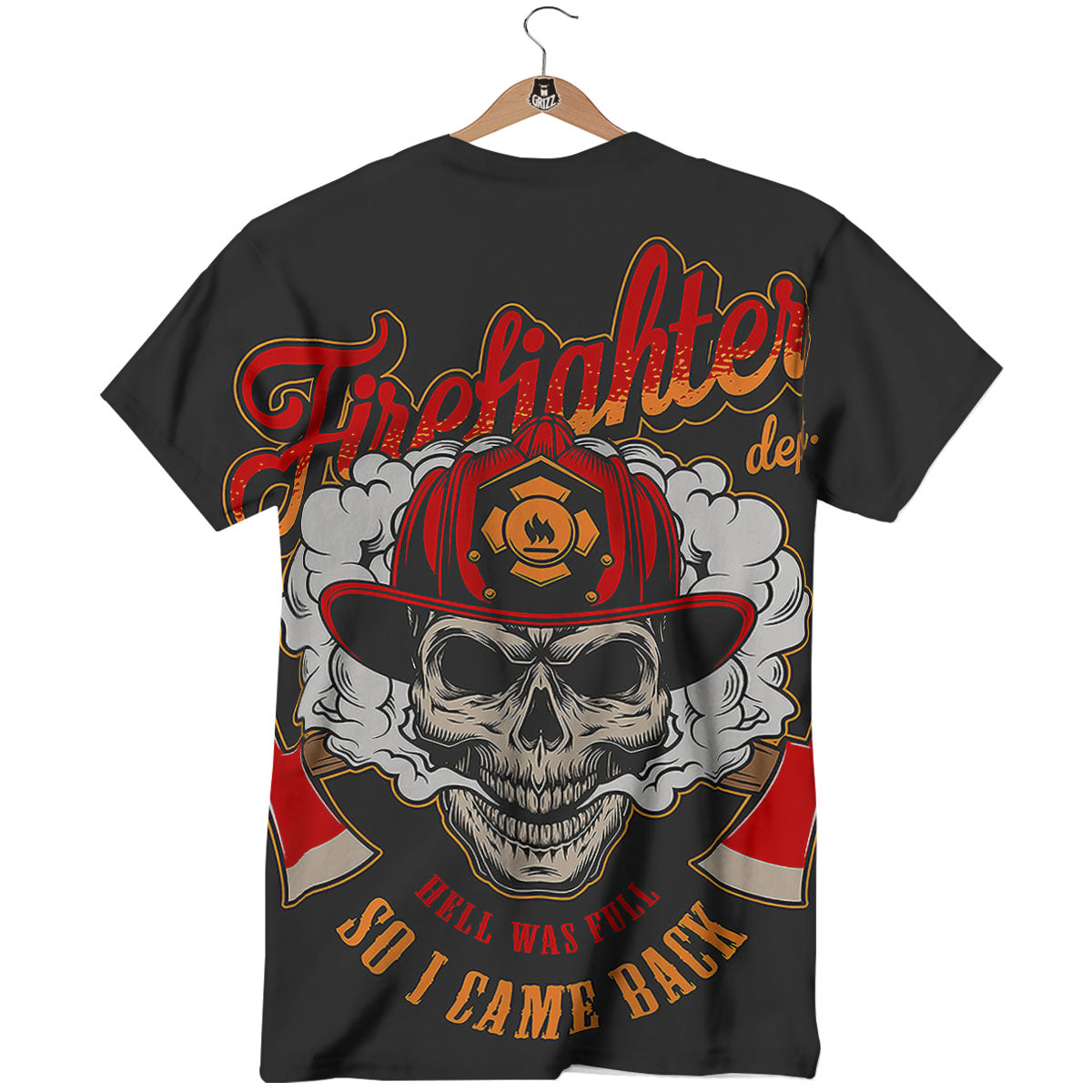 Skull Firefighter Department Print T-Shirt-grizzshop