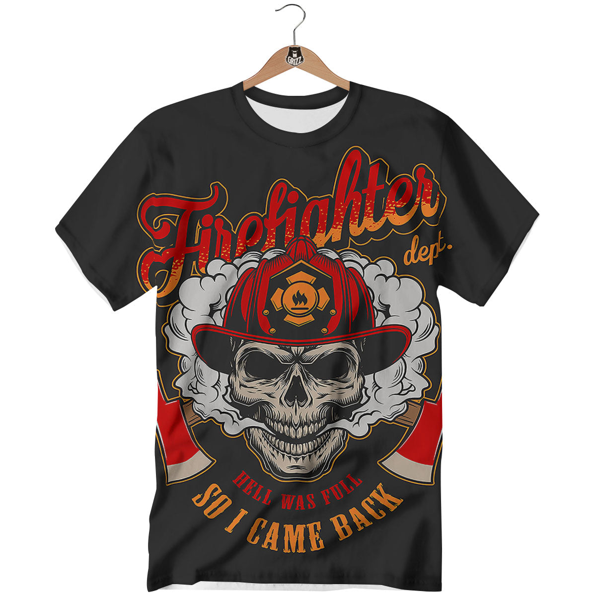 Skull Firefighter Department Print T-Shirt-grizzshop