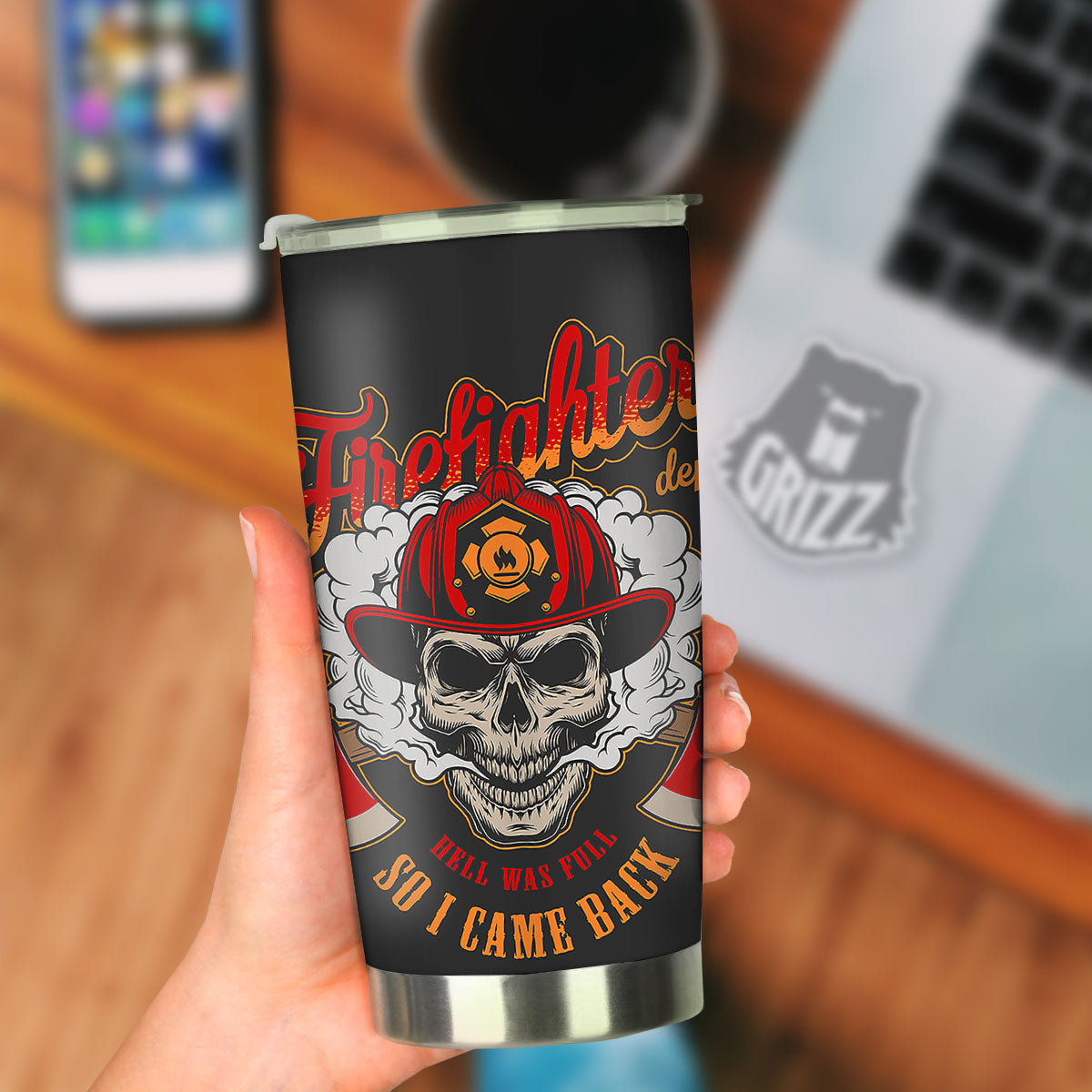 Skull Firefighter Department Print Tumbler-grizzshop