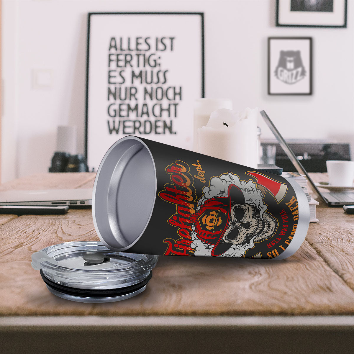 Skull Firefighter Department Print Tumbler-grizzshop