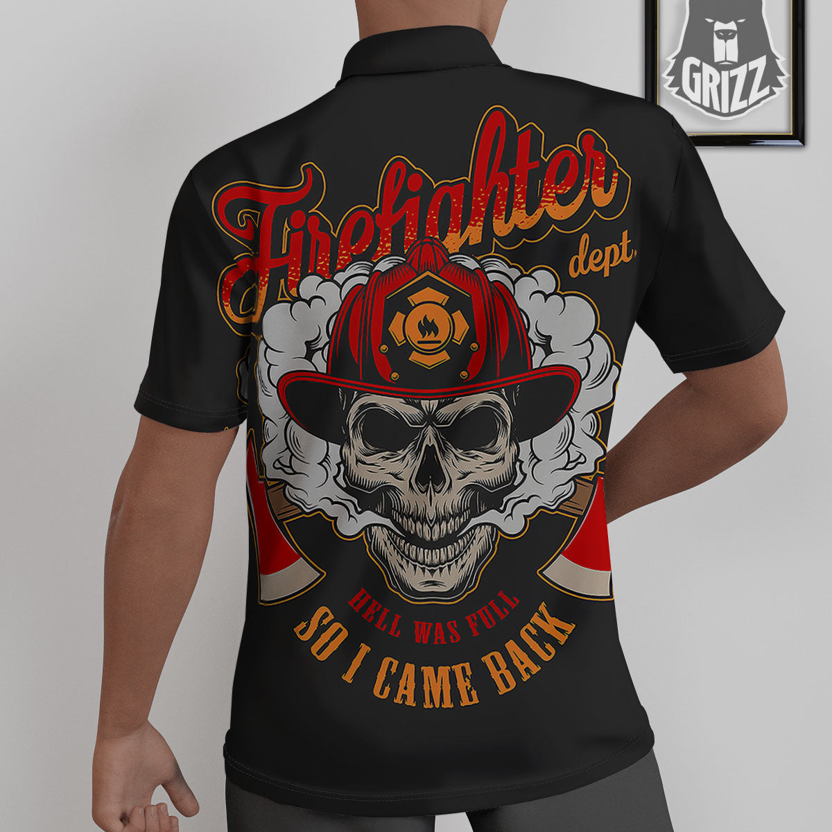 Skull Firefighter Department Print Untucked Shirts-grizzshop