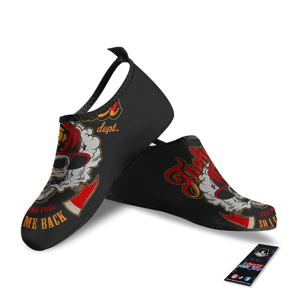 Skull Firefighter Department Print Water Shoes-grizzshop