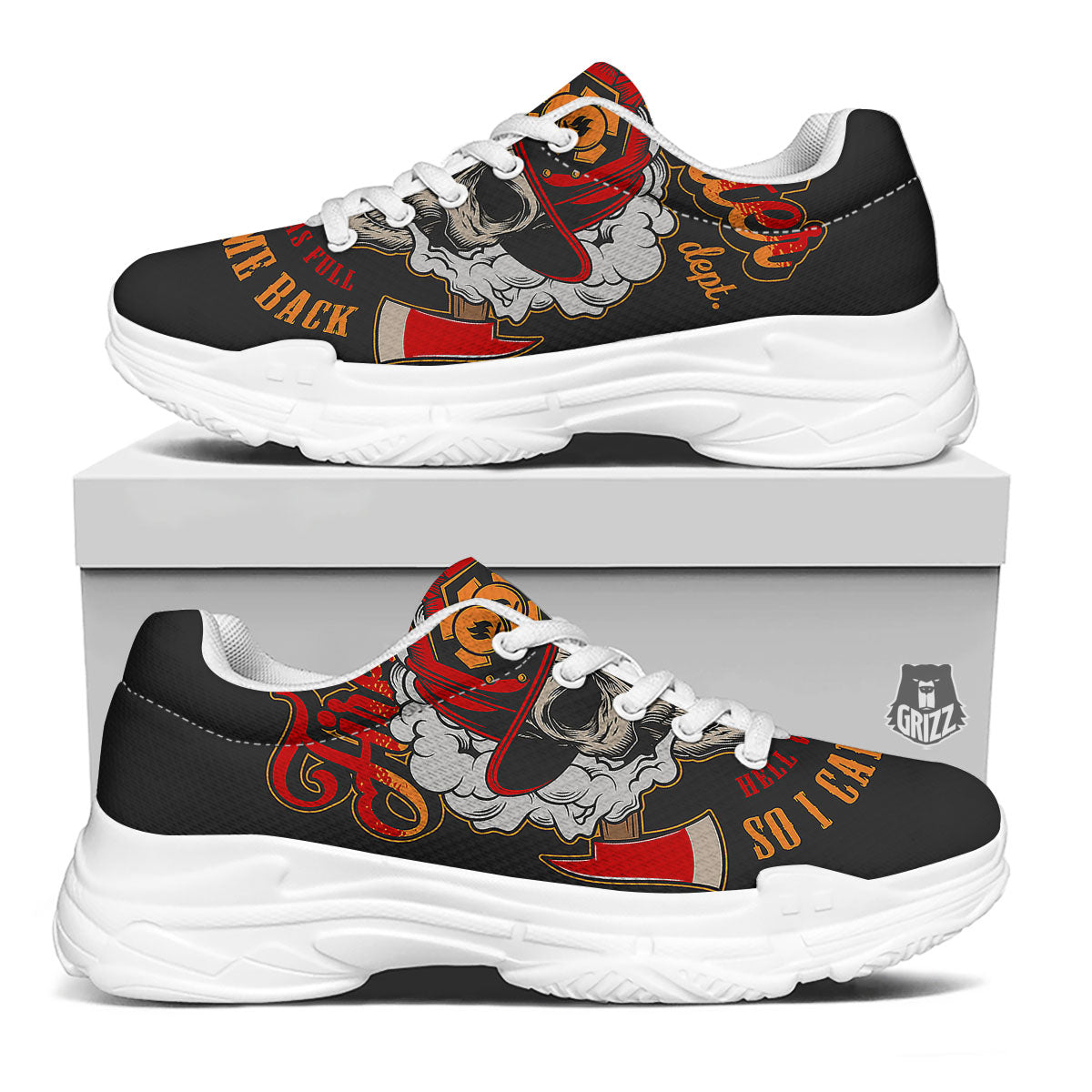 Skull Firefighter Department Print White Chunky Shoes-grizzshop