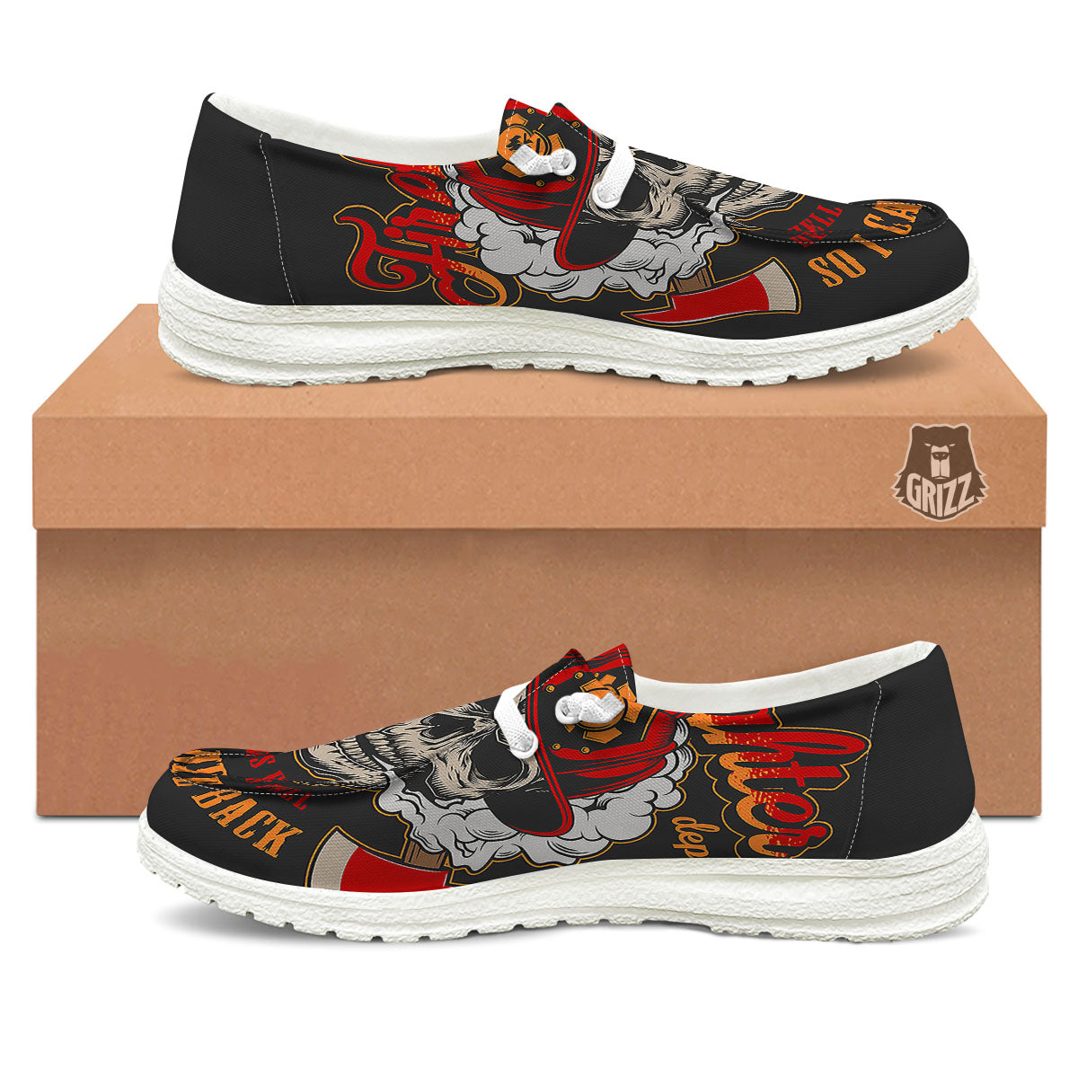Skull Firefighter Department Print White Loafers-grizzshop