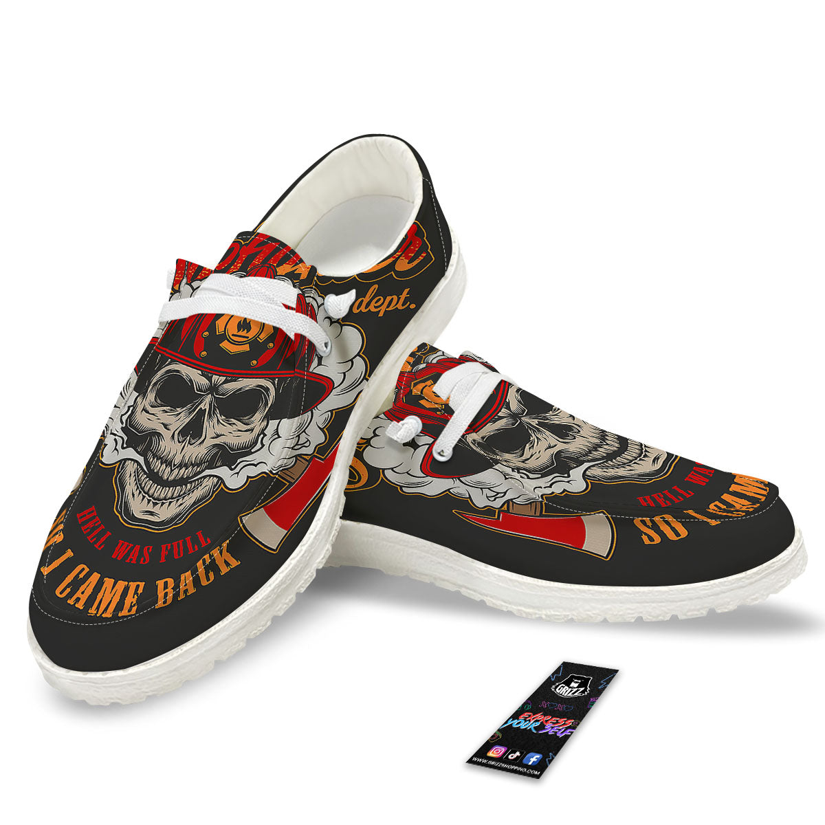 Skull Firefighter Department Print White Loafers-grizzshop
