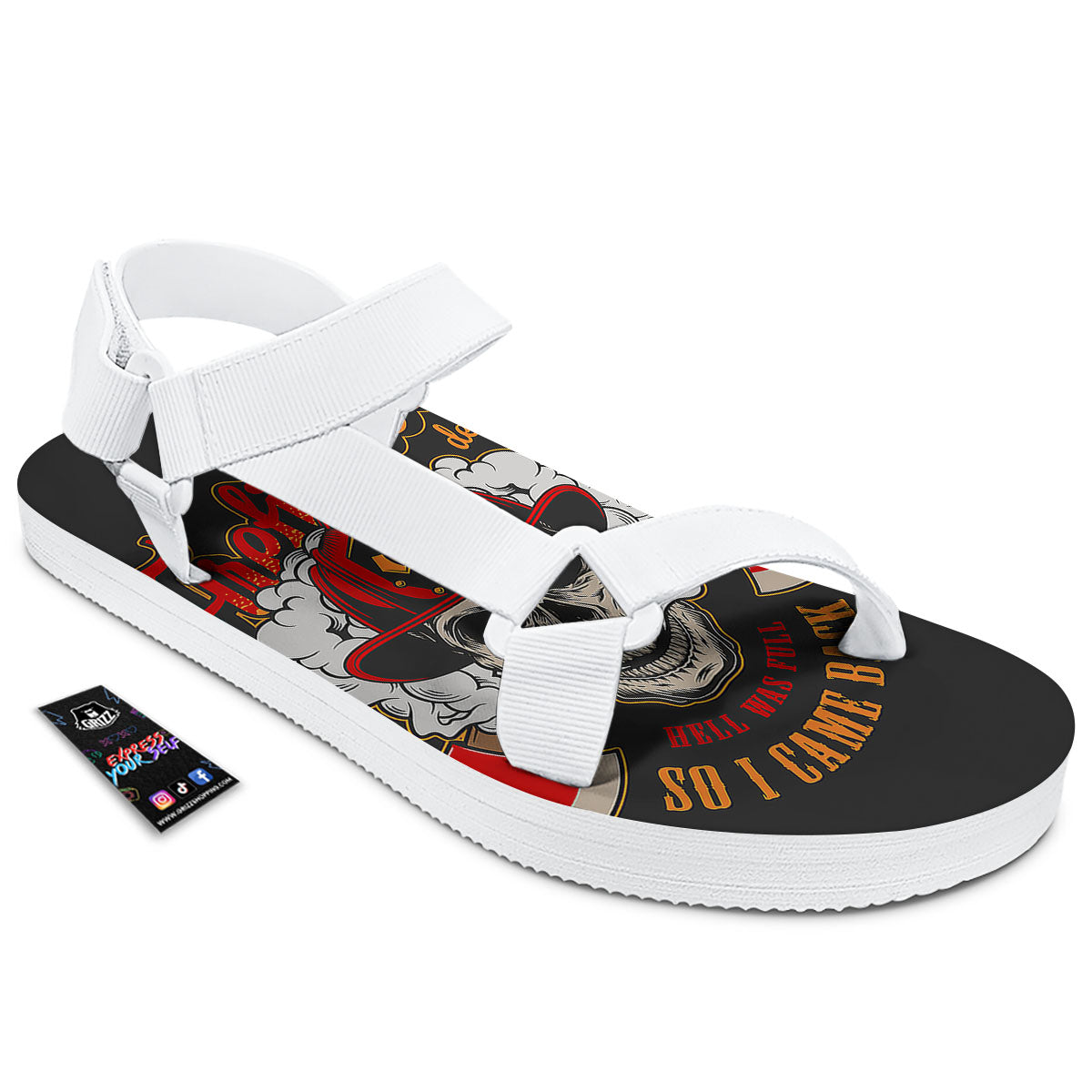 Skull Firefighter Department Print White Open Toe Sandals-grizzshop