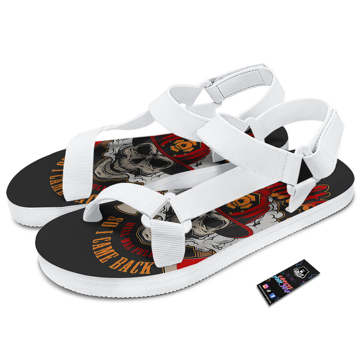 Skull Firefighter Department Print White Open Toe Sandals-grizzshop