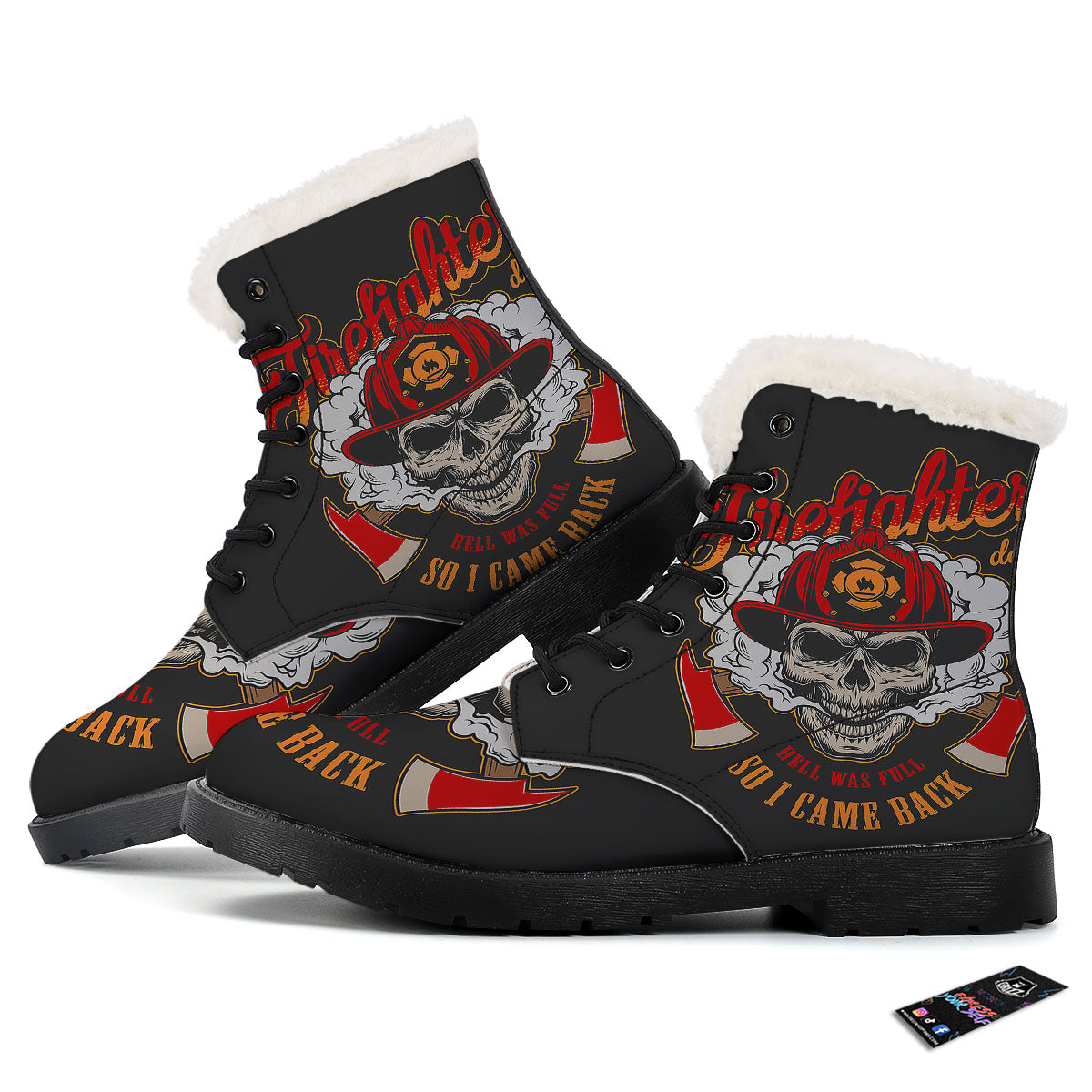 Skull Firefighter Department Print Winter Boots-grizzshop