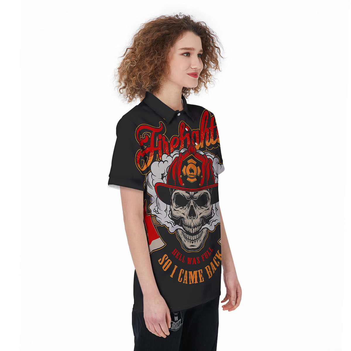 Skull Firefighter Department Print Women's Golf Shirts-grizzshop