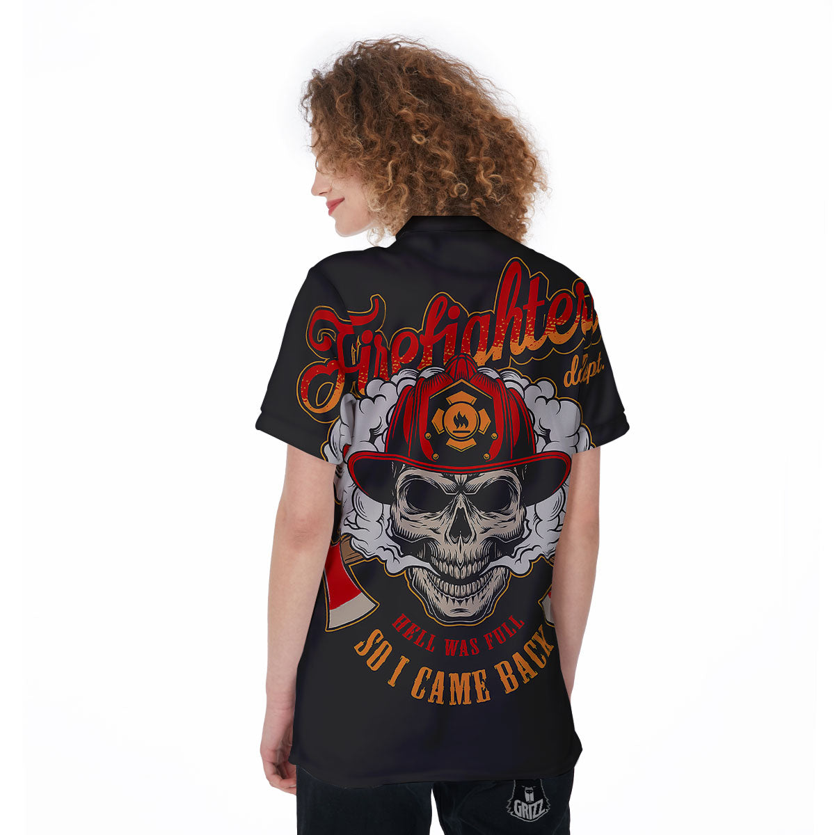 Skull Firefighter Department Print Women's Golf Shirts-grizzshop