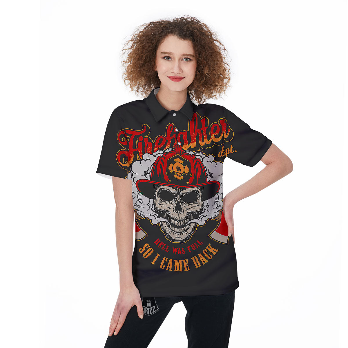 Skull Firefighter Department Print Women's Golf Shirts-grizzshop