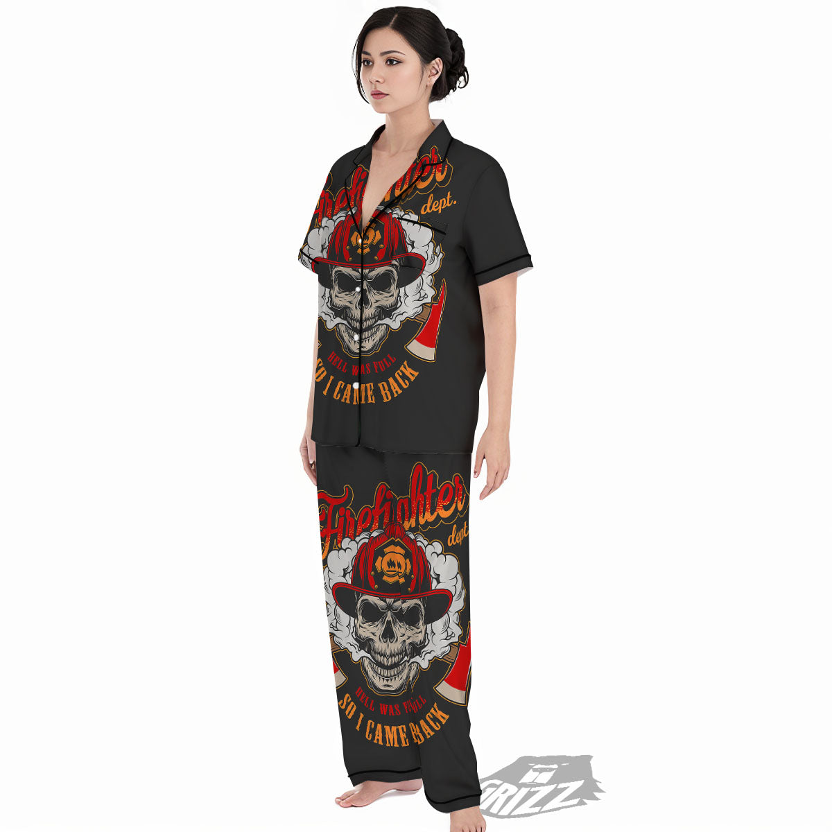 Skull Firefighter Department Print Women's Pajamas Set-grizzshop