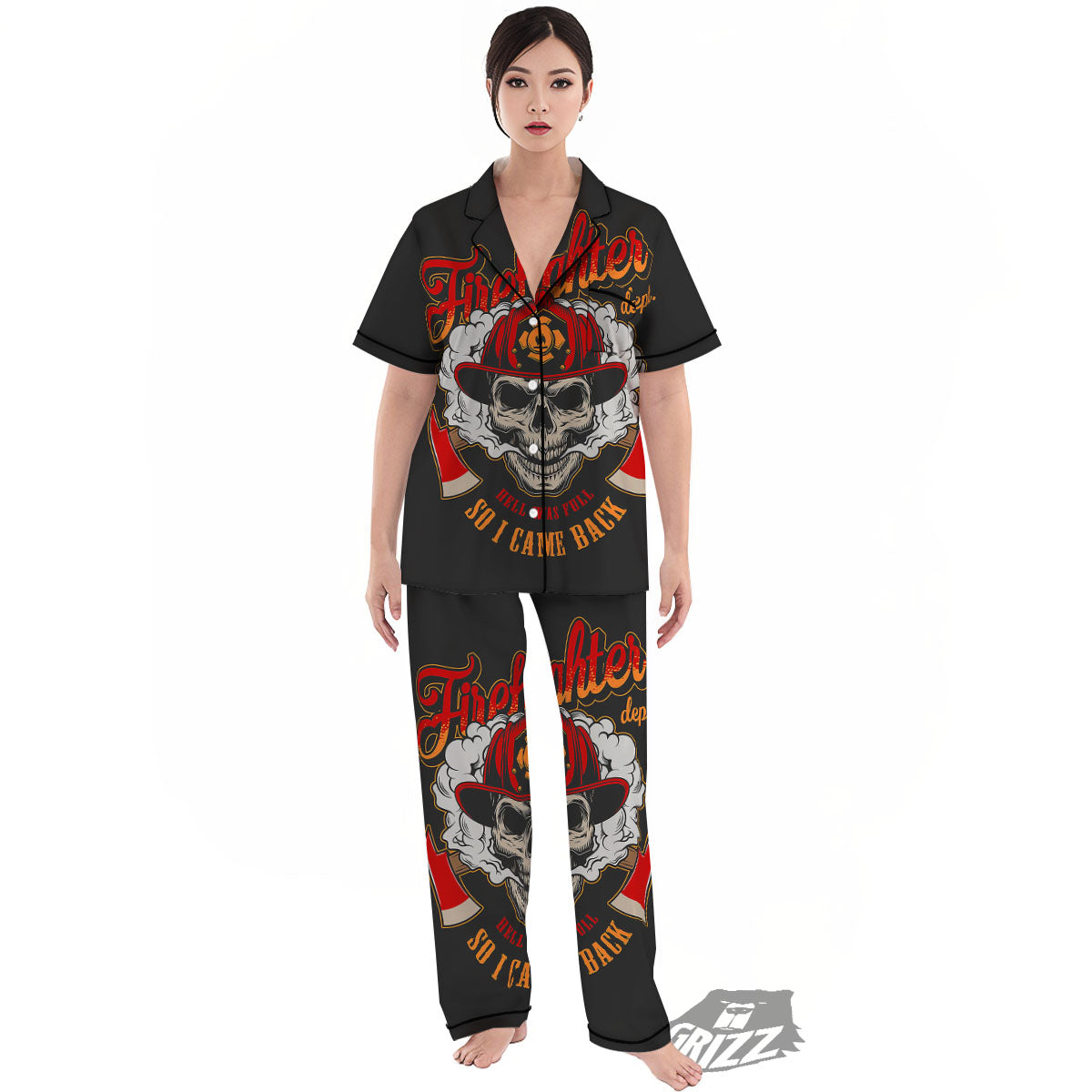 Skull Firefighter Department Print Women's Pajamas Set-grizzshop