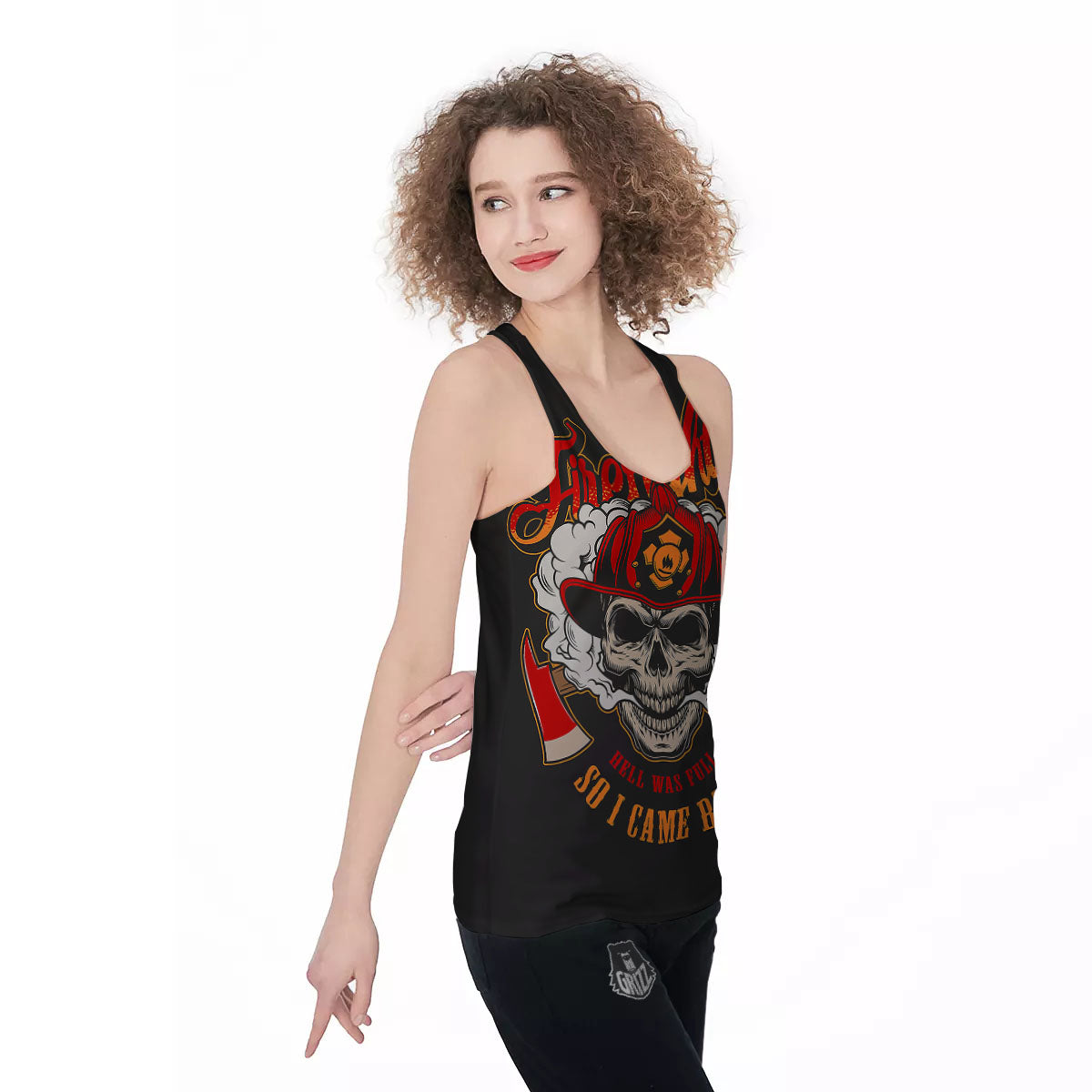 Skull Firefighter Department Print Women's Racerback Tank Top-grizzshop