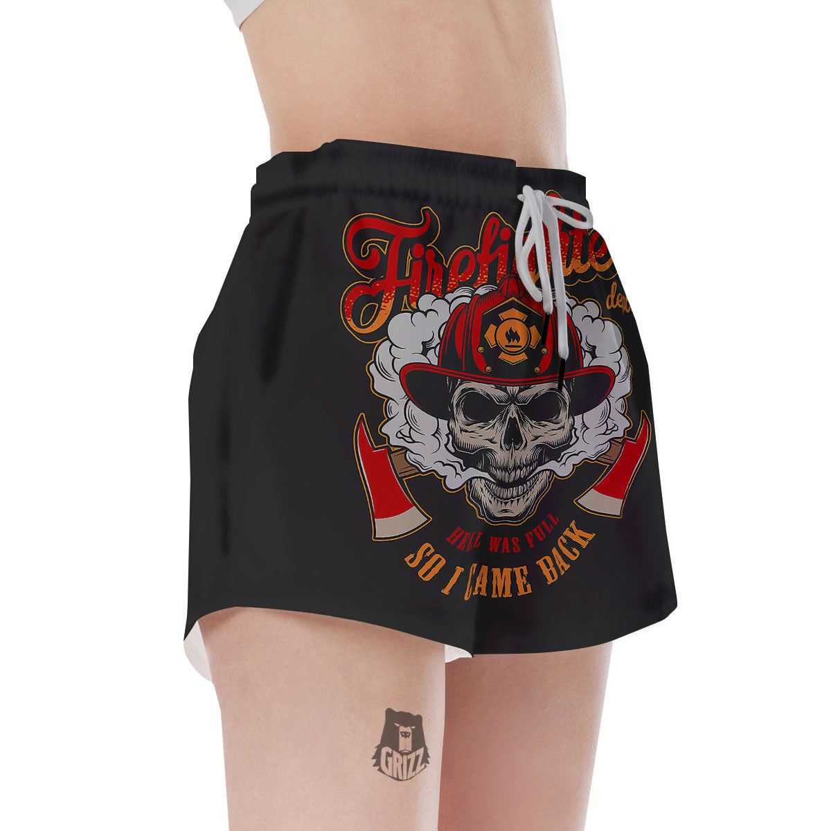 Skull Firefighter Department Print Women's Shorts-grizzshop