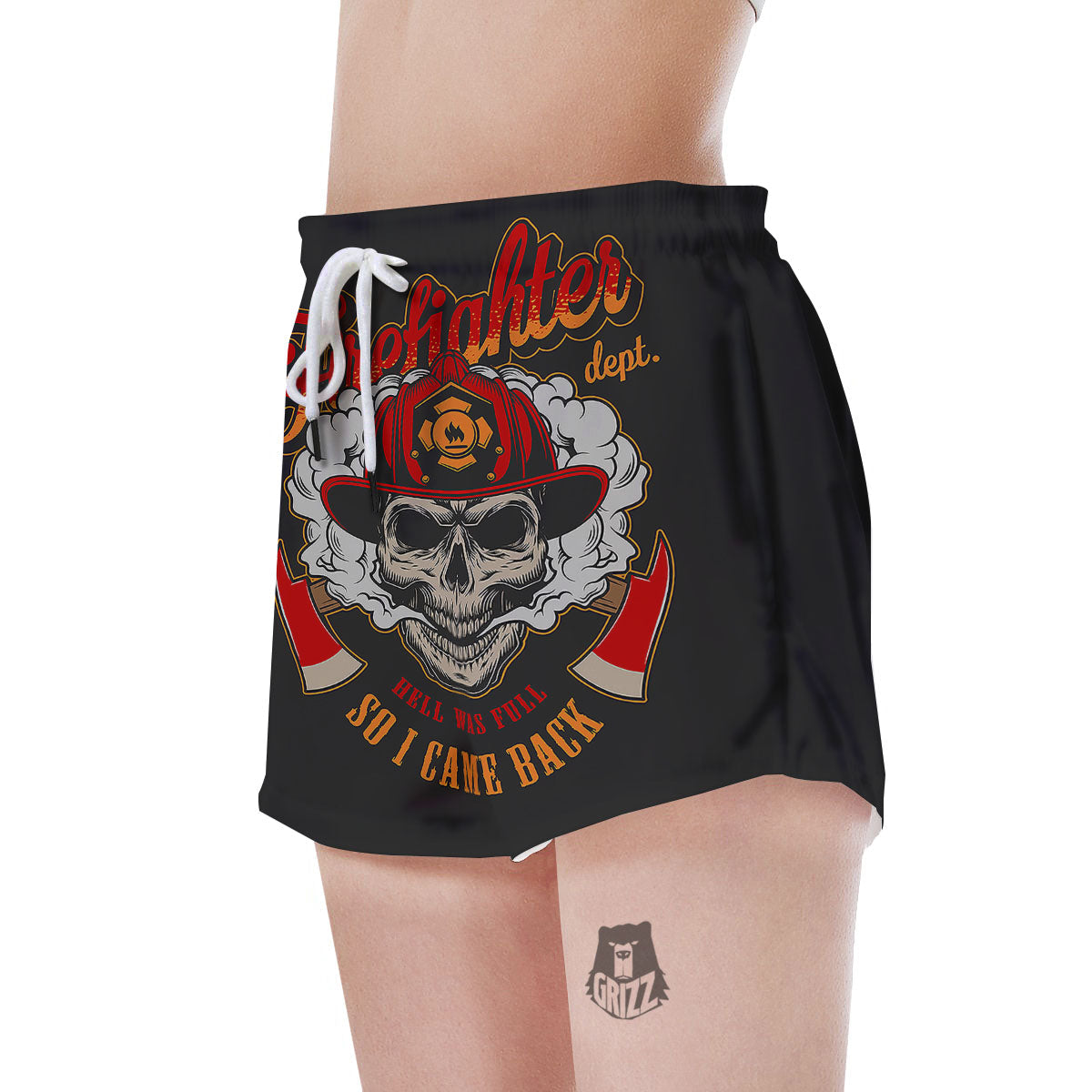 Skull Firefighter Department Print Women's Shorts-grizzshop