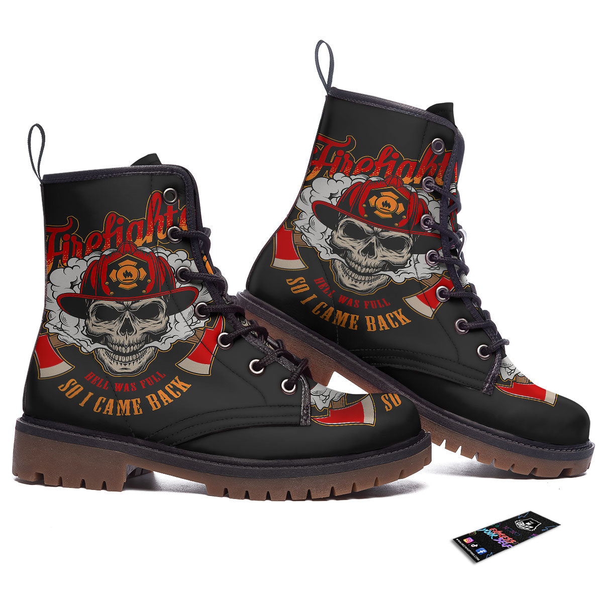 Skull Firefighter Department Print Work Boots-grizzshop