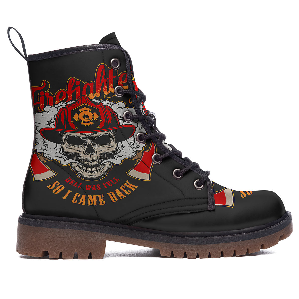 Skull Firefighter Department Print Work Boots-grizzshop