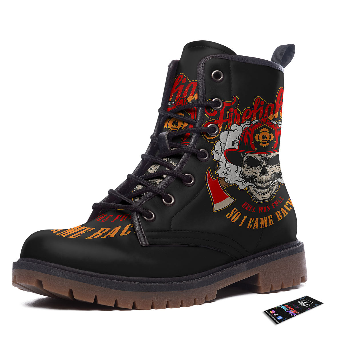 Skull Firefighter Department Print Work Boots-grizzshop