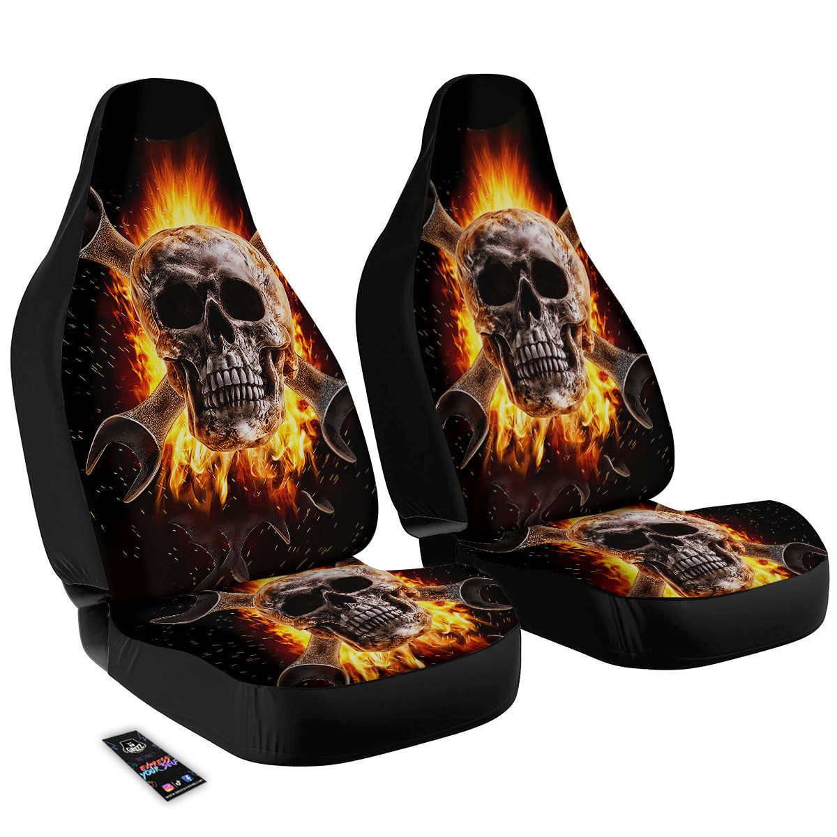 Skull Flaming And Cross Wrench Print Car Seat Covers-grizzshop