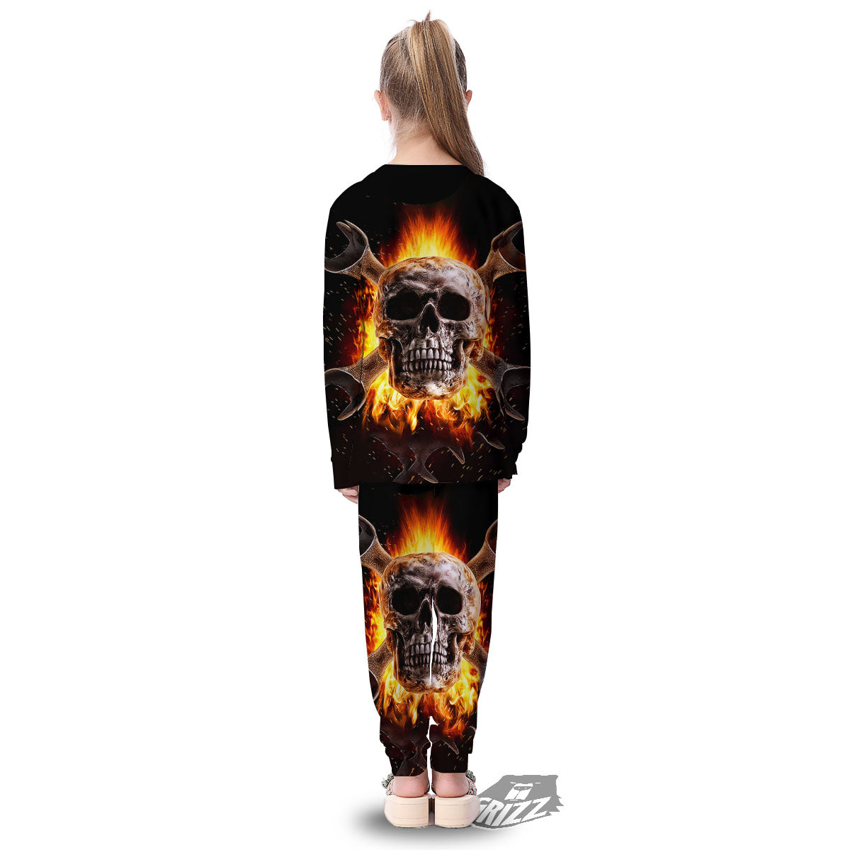 Skull Flaming And Cross Wrench Print Kid's Pajamas-grizzshop