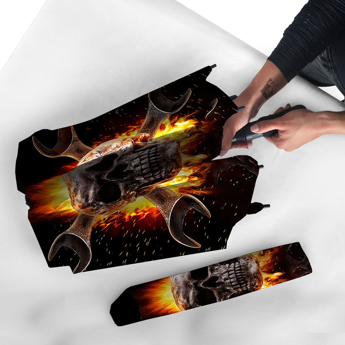 Skull Flaming And Cross Wrench Print Umbrella-grizzshop