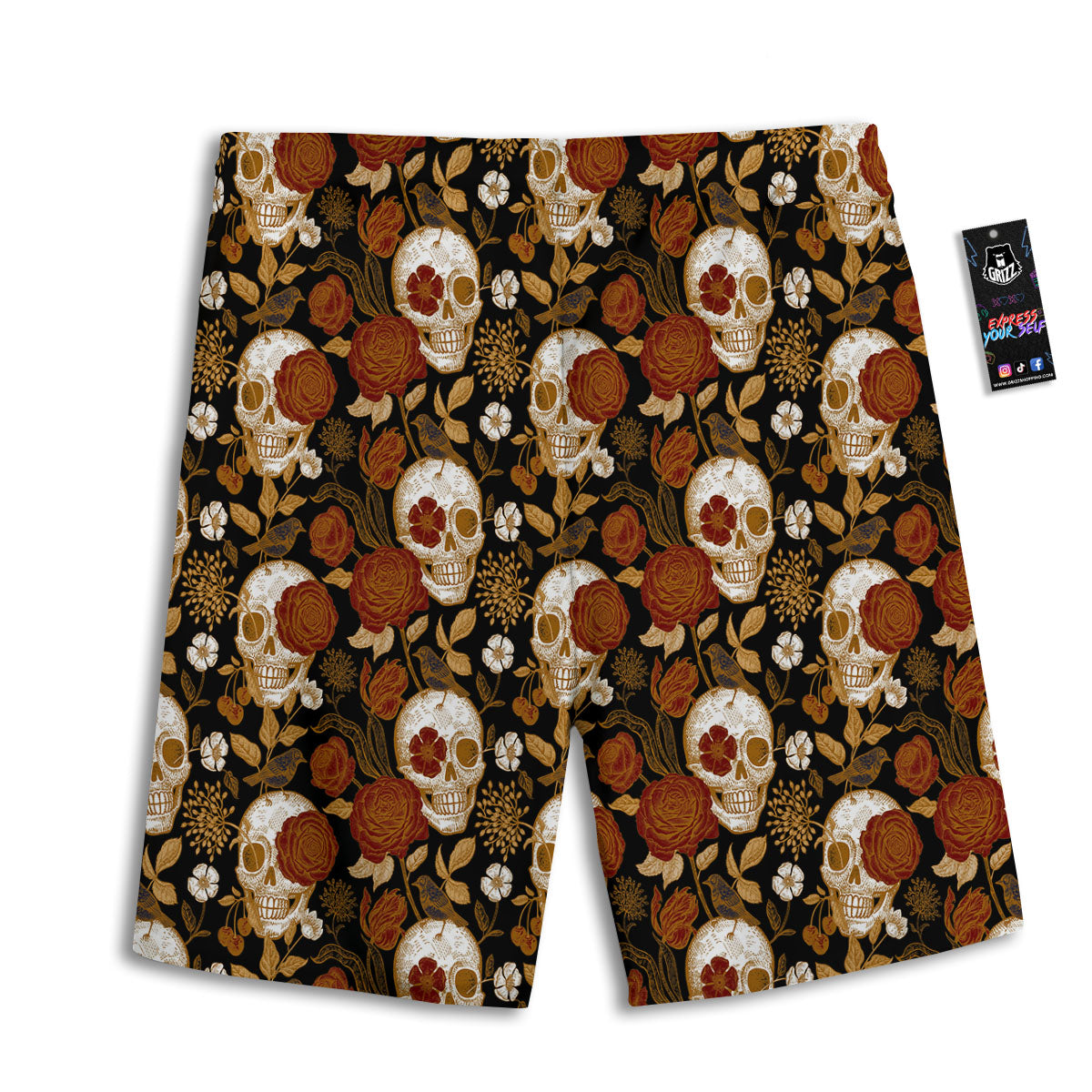 Skull Floral Vintage Print Pattern Men's Athletic Shorts
