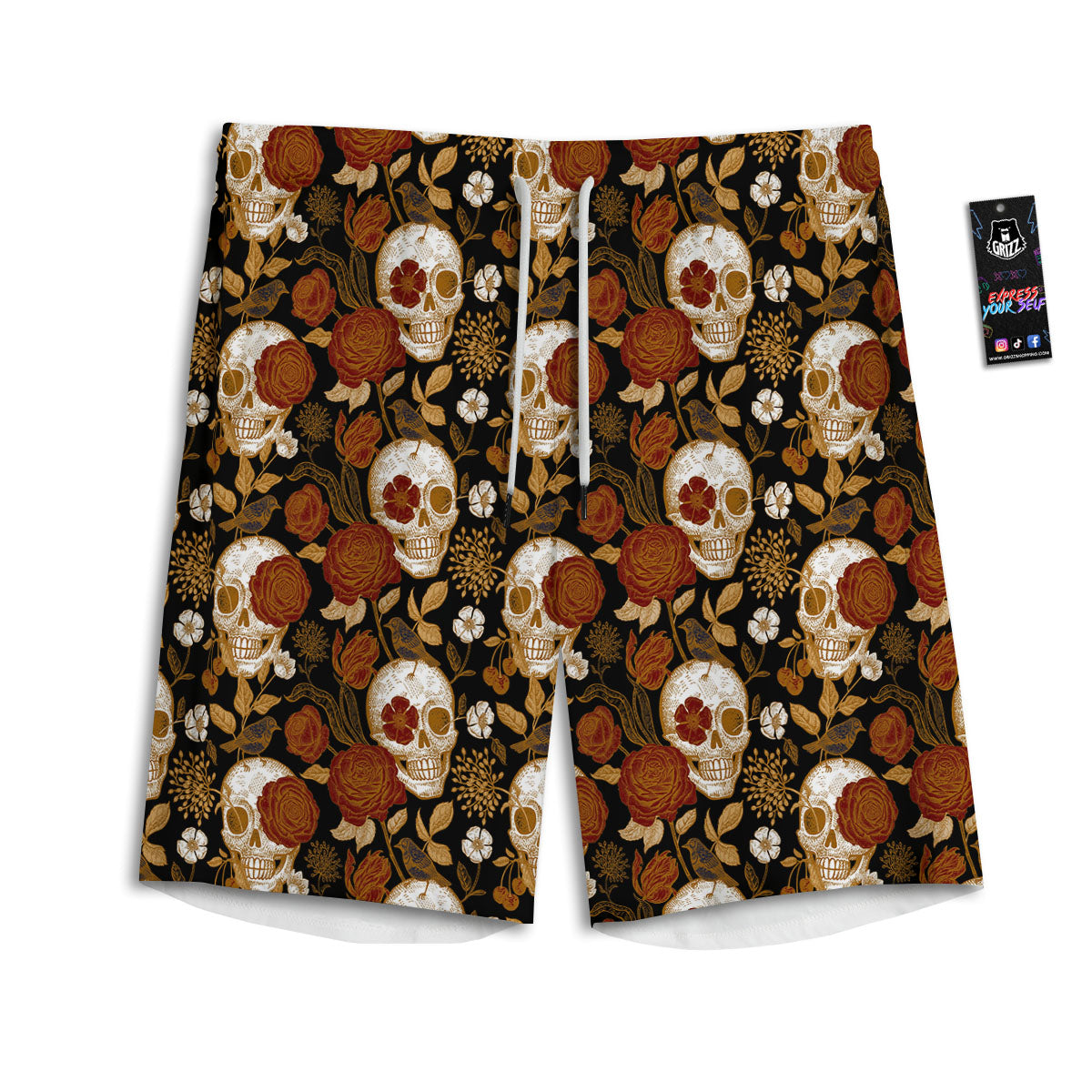 Skull Floral Vintage Print Pattern Men's Athletic Shorts