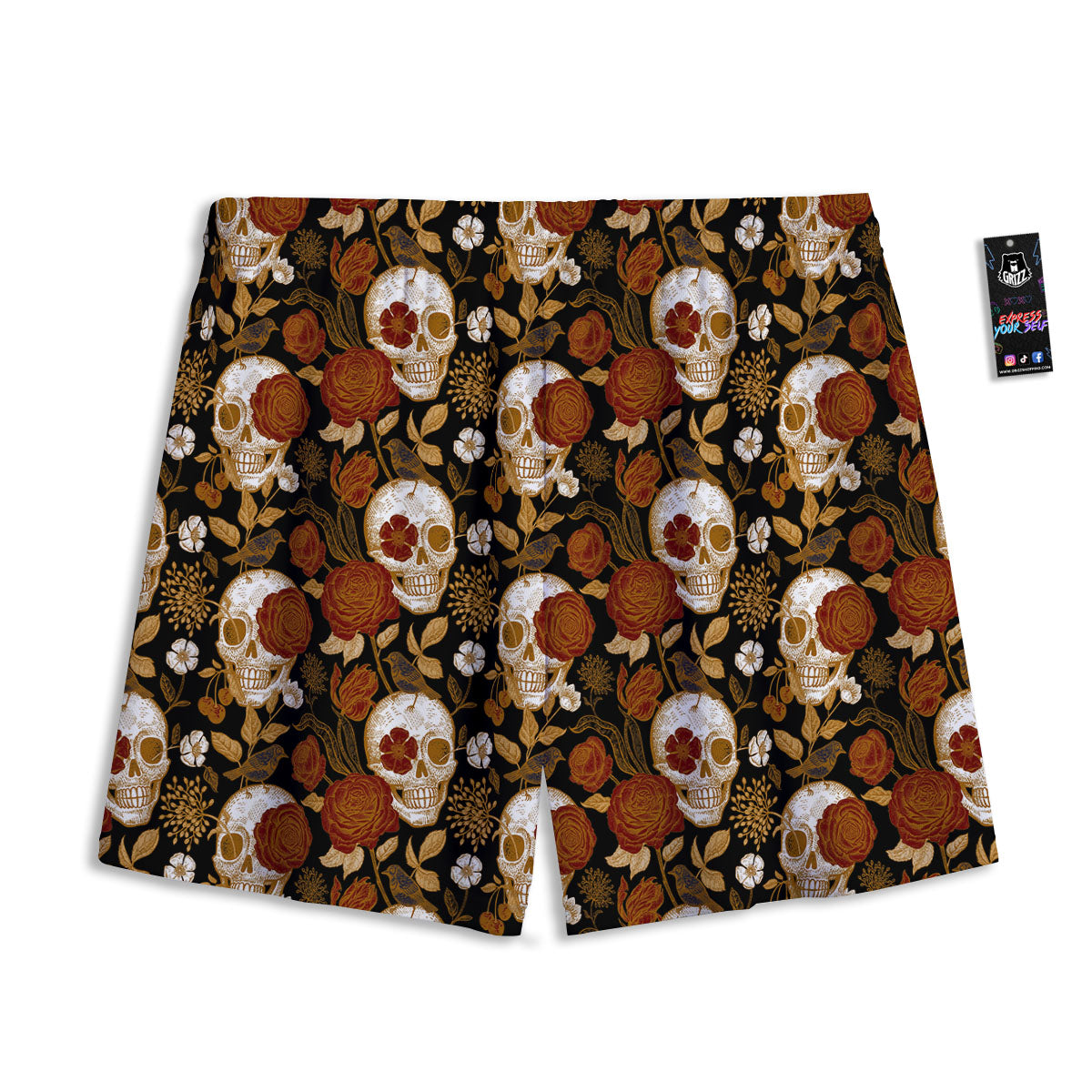 Skull Floral Vintage Print Pattern Mesh Shorts