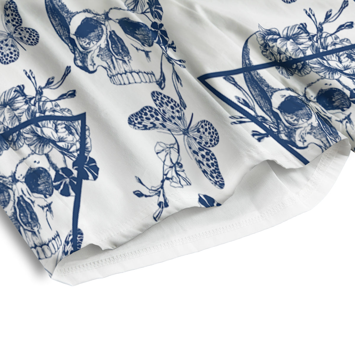 Skull Floral White And Blue Print Pattern Men's Athletic Shorts