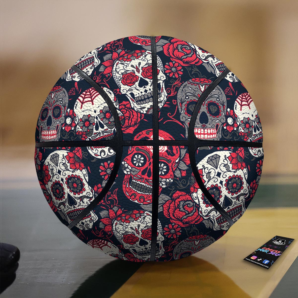 Skull Flower Red Sugar Print Pattern  Basketball