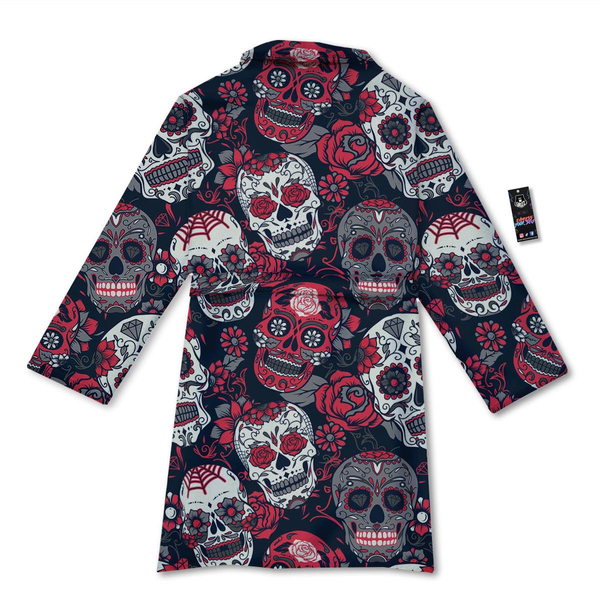 Skull Flower Red Sugar Print Pattern Bathrobe-grizzshop