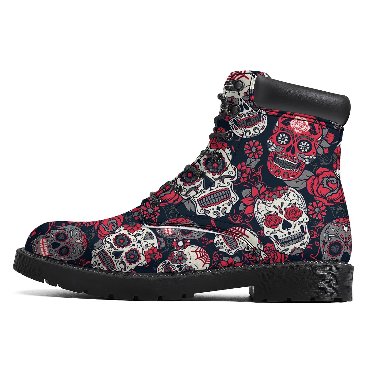 Skull Flower Red Sugar Print Pattern Boots-grizzshop