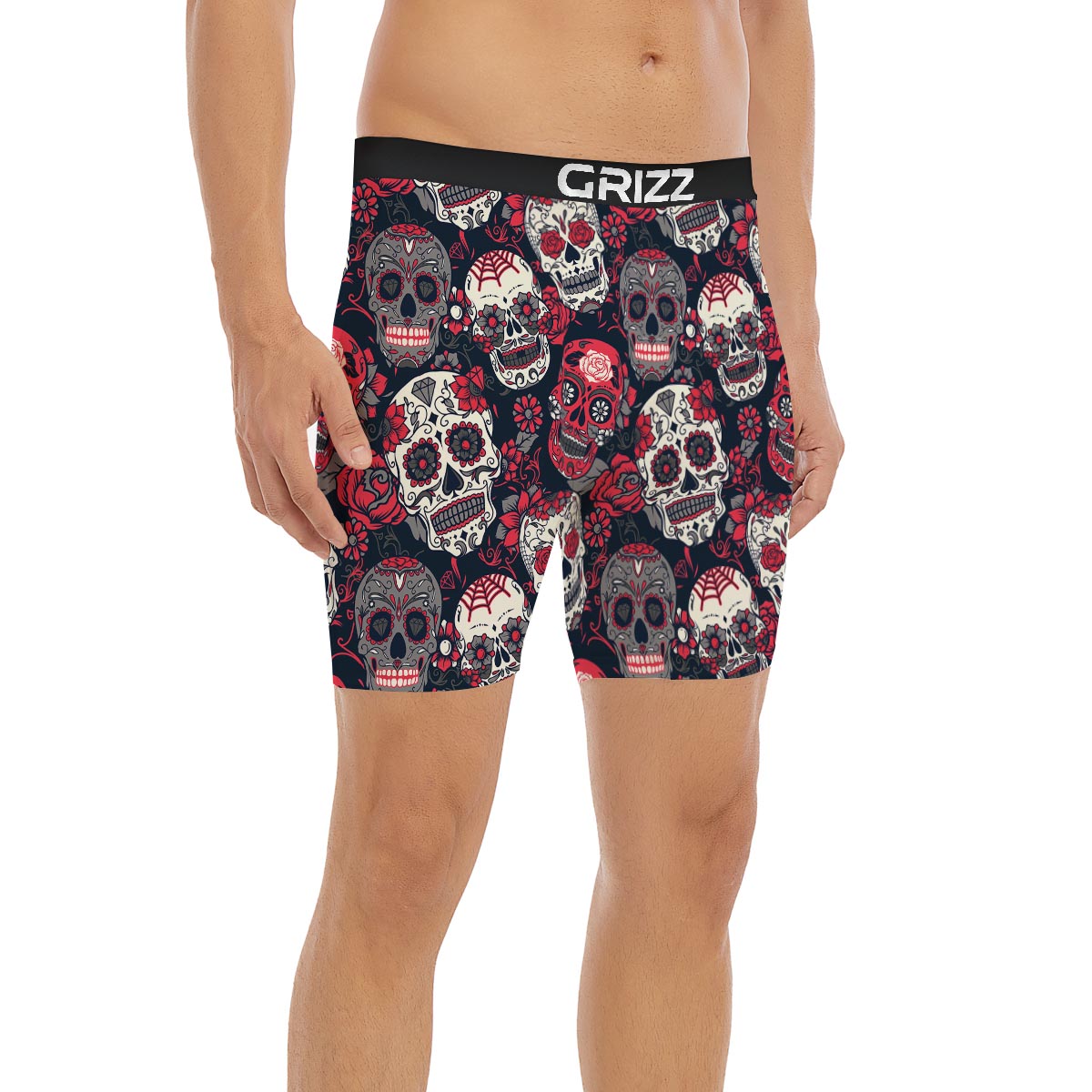 Skull Flower Red Sugar Print Pattern Boxer Briefs-grizzshop