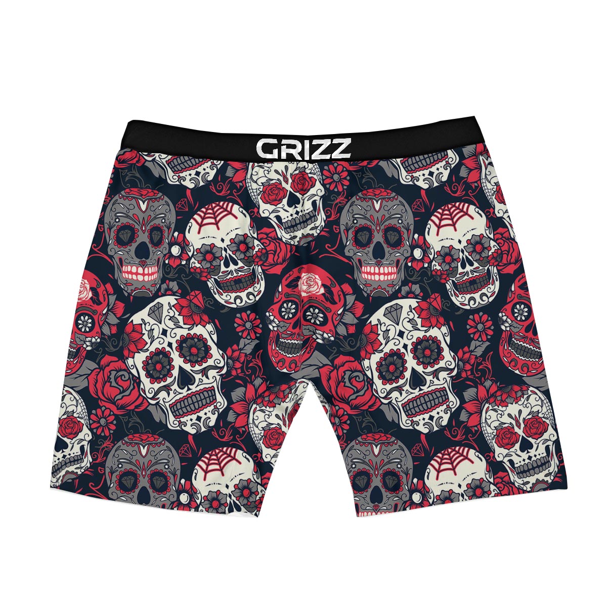 Skull Flower Red Sugar Print Pattern Boxer Briefs-grizzshop