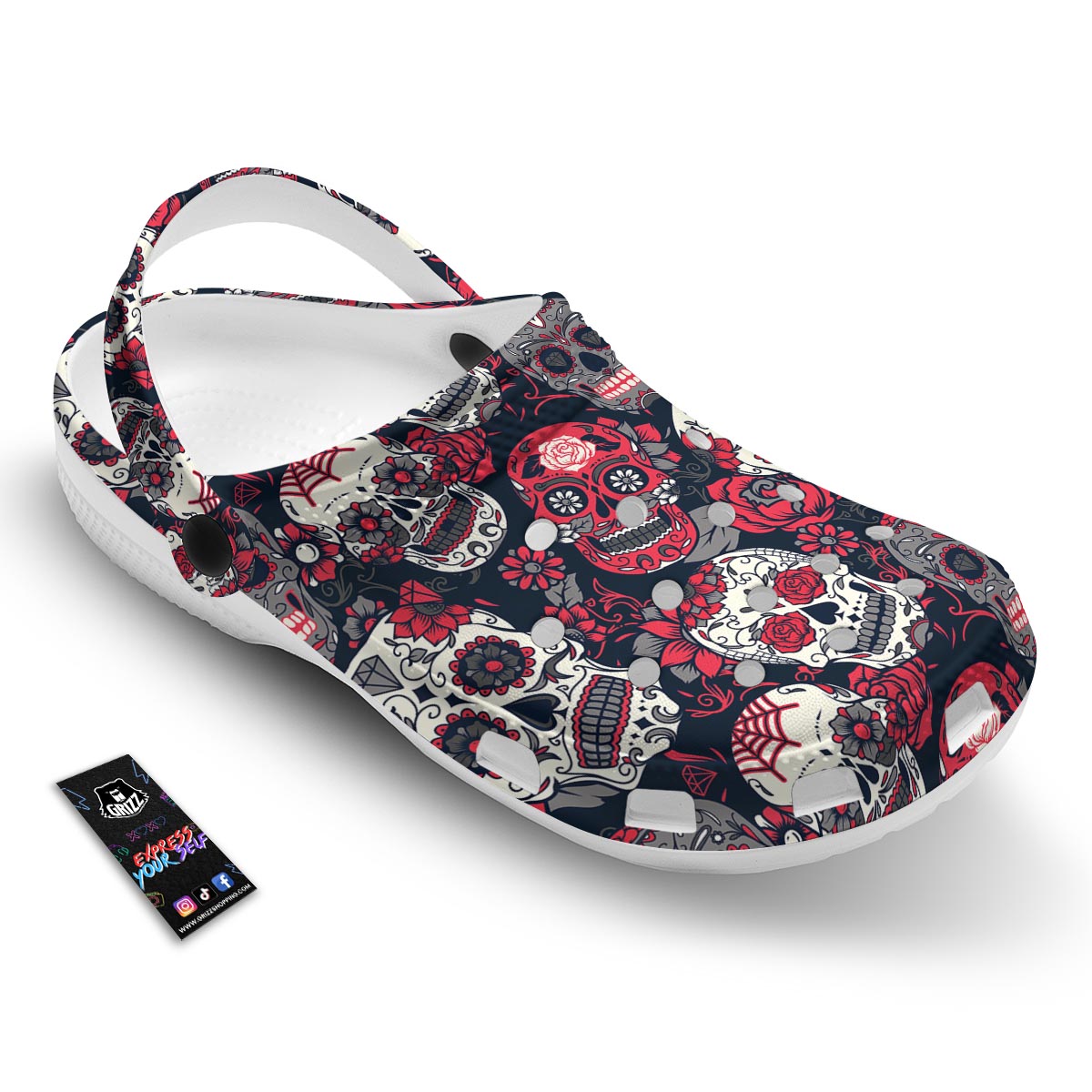 Skull Flower Red Sugar Print Pattern Clog-grizzshop