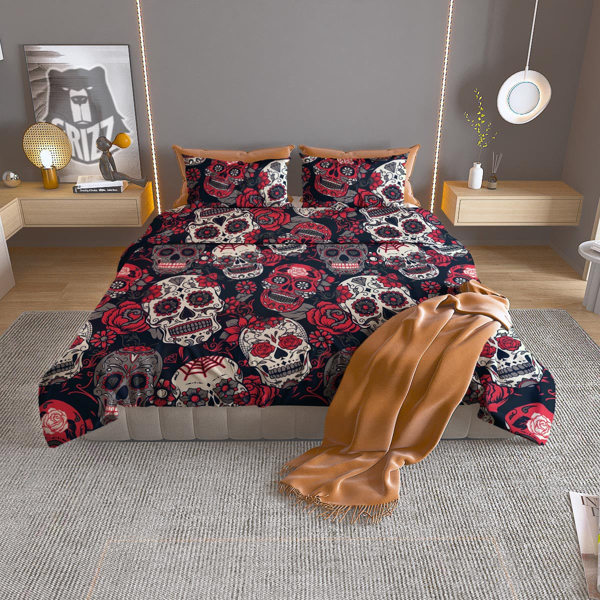Skull Flower Red Sugar Print Pattern  Duvet Cover Bedding Set