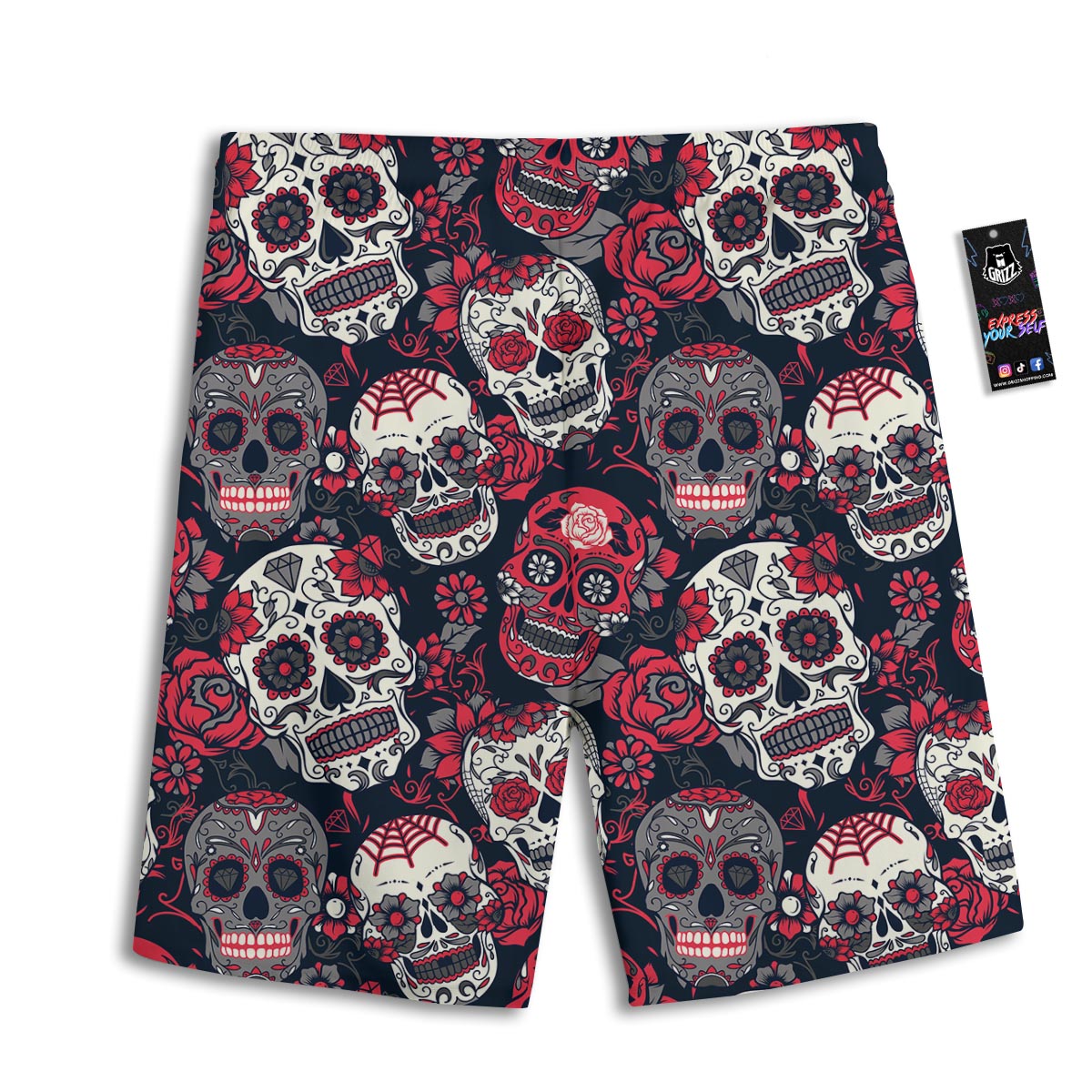 Skull Flower Red Sugar Print Pattern  Men's Athletic Shorts