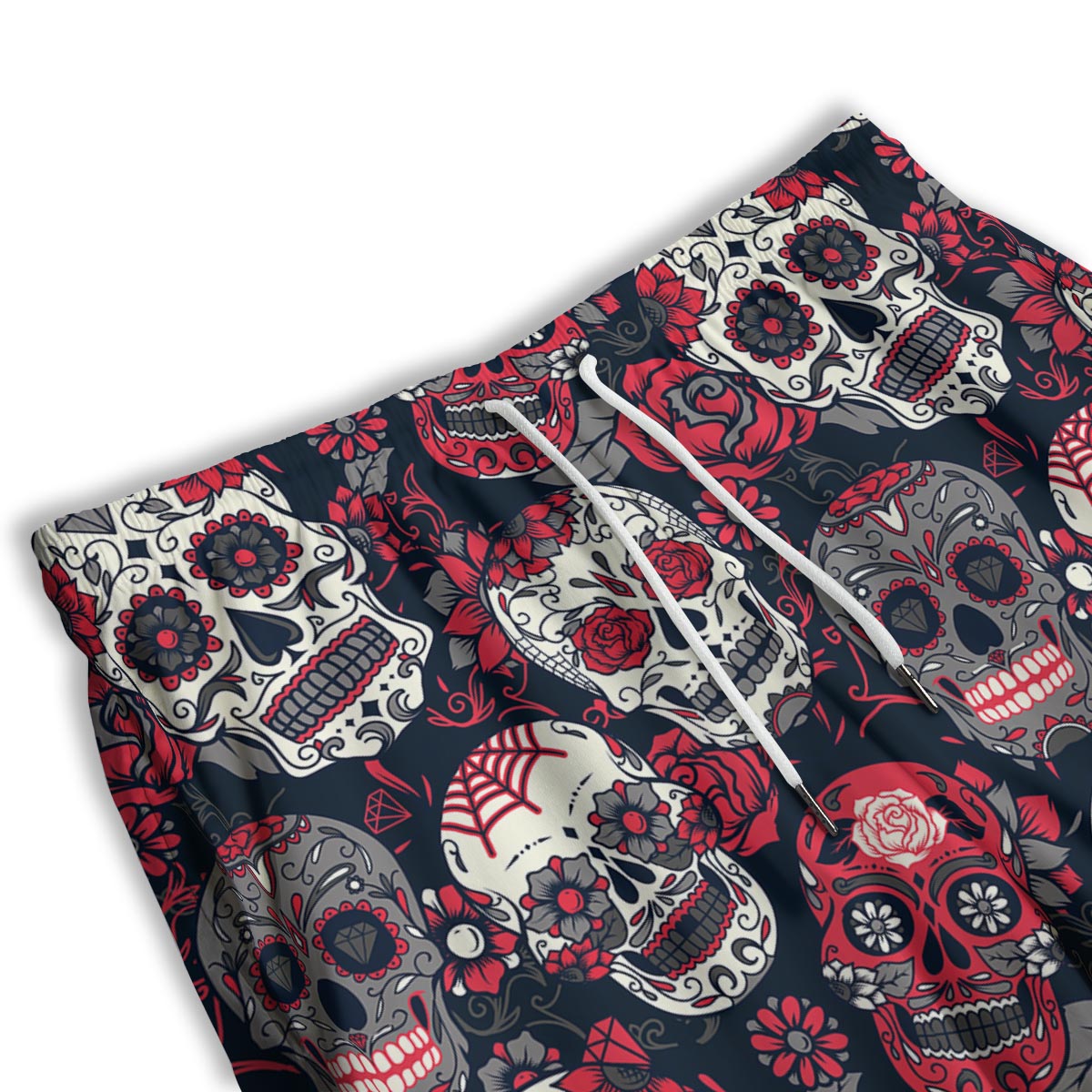 Skull Flower Red Sugar Print Pattern Men's Athletic Shorts-grizzshop