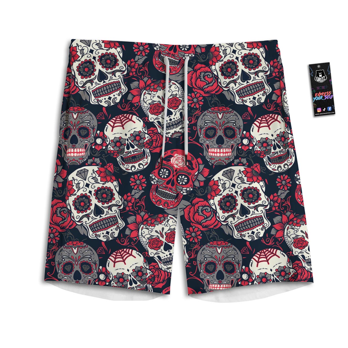 Skull Flower Red Sugar Print Pattern  Men's Athletic Shorts