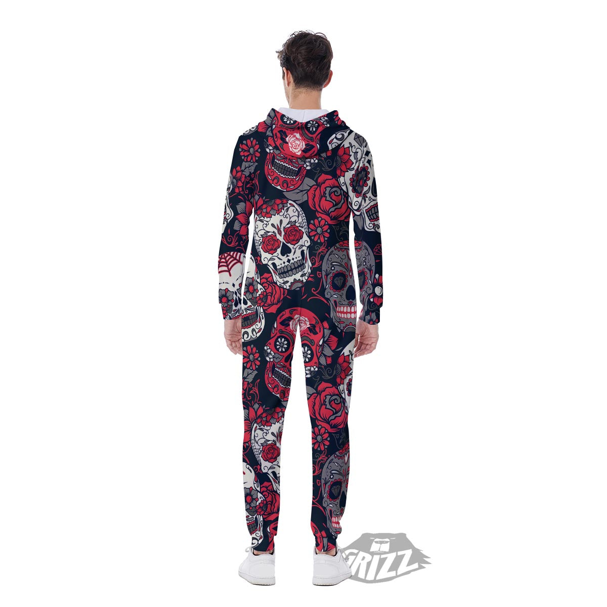 Skull Flower Red Sugar Print Pattern Men's Jumpsuit-grizzshop