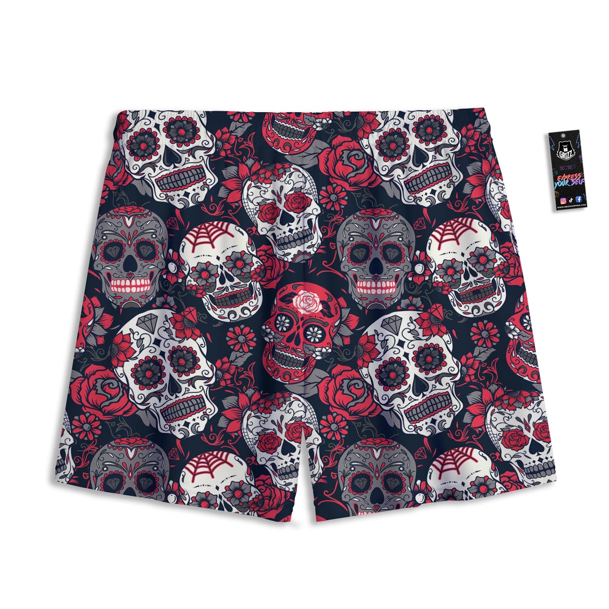 Skull Flower Red Sugar Print Pattern  Mesh Shorts