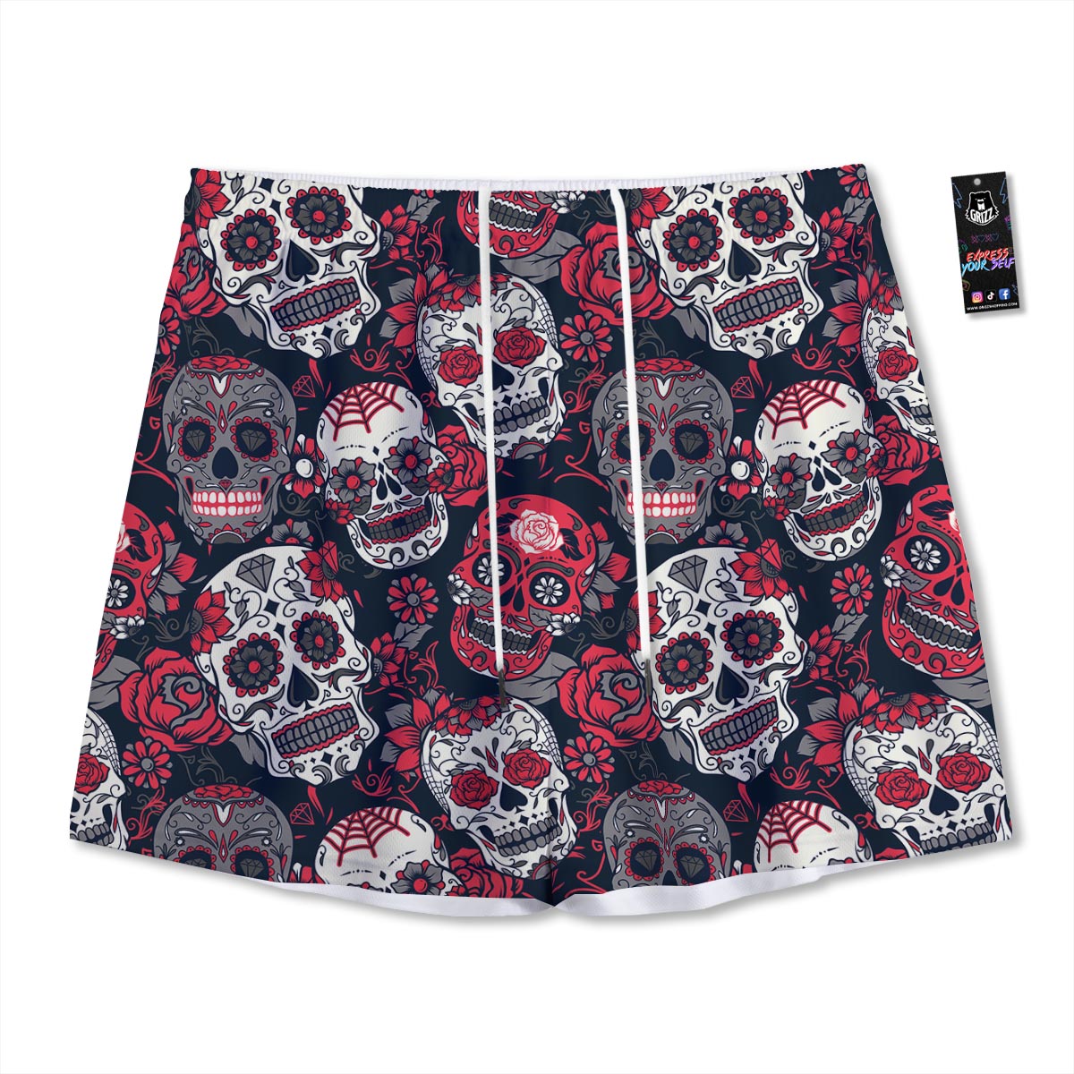 Skull Flower Red Sugar Print Pattern  Mesh Shorts