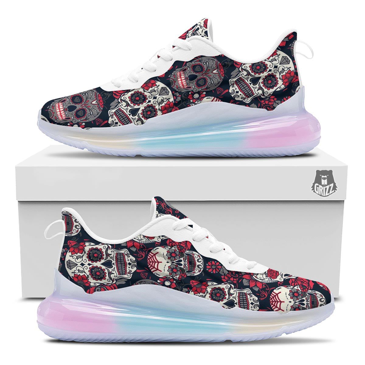 Skull Flower Red Sugar Print Pattern Running Sneakers-grizzshop