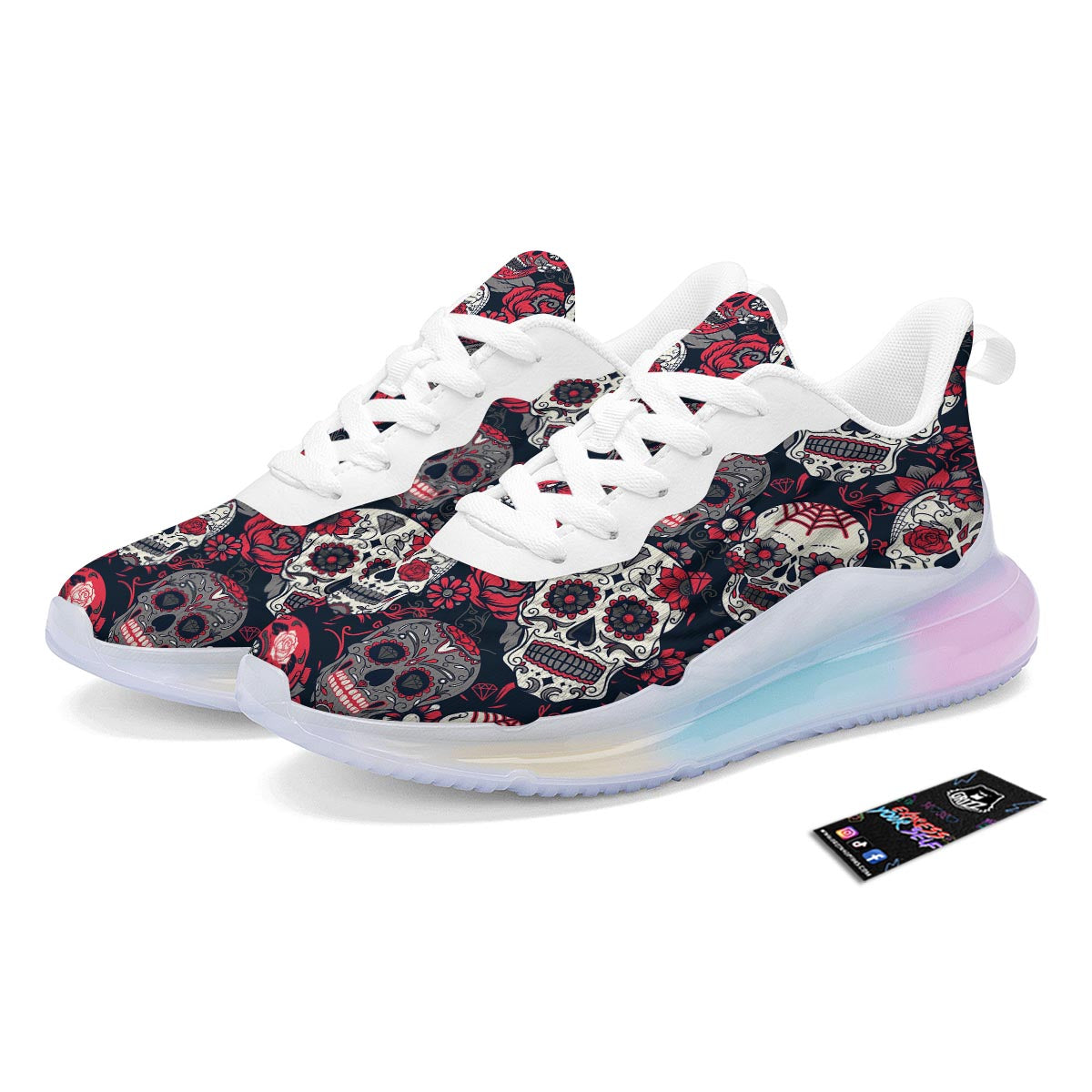 Skull Flower Red Sugar Print Pattern Running Sneakers-grizzshop