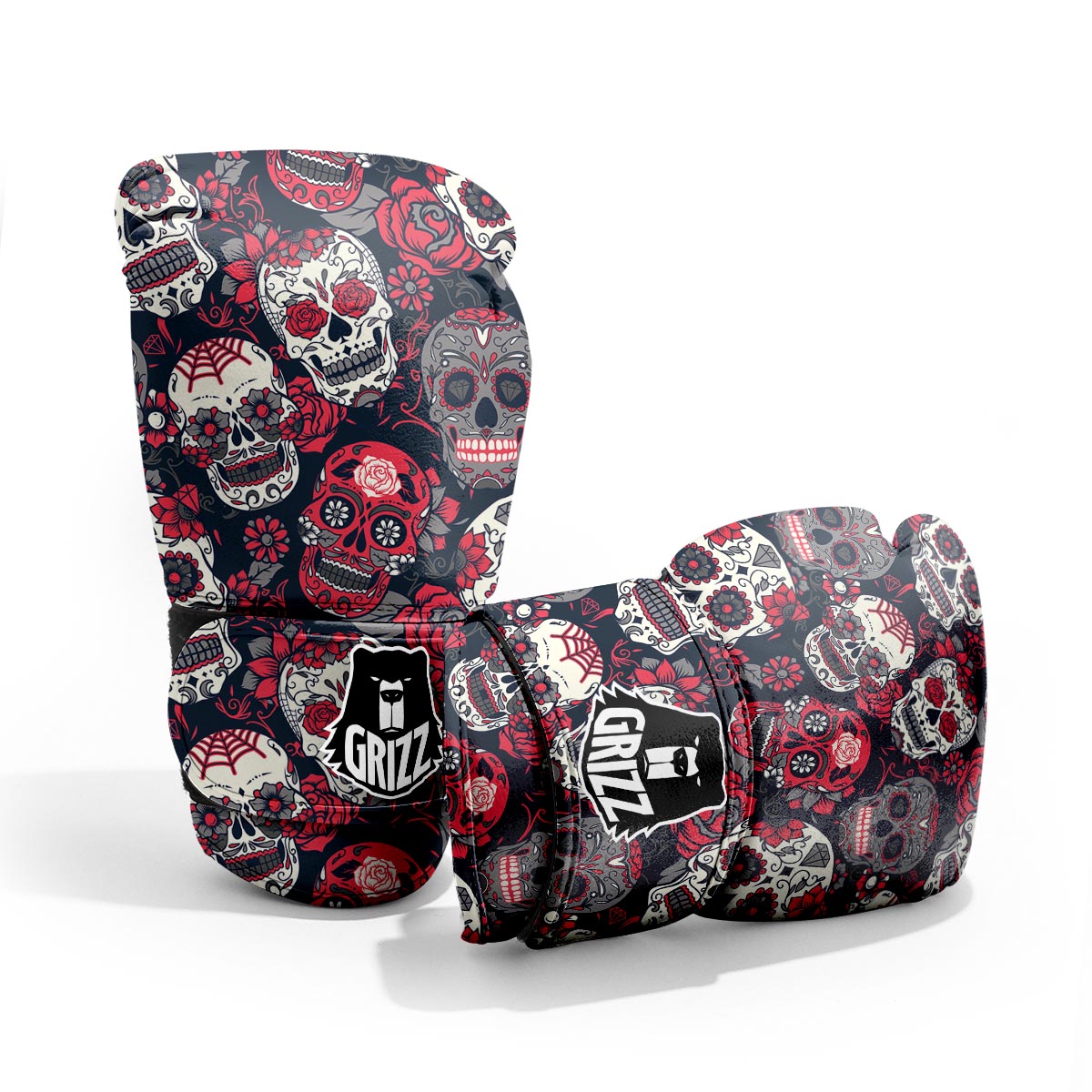 Skull Flower Red Sugar Print Pattern Sparring Gloves-grizzshop