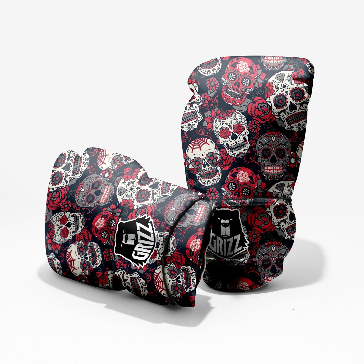 Skull Flower Red Sugar Print Pattern Sparring Gloves-grizzshop